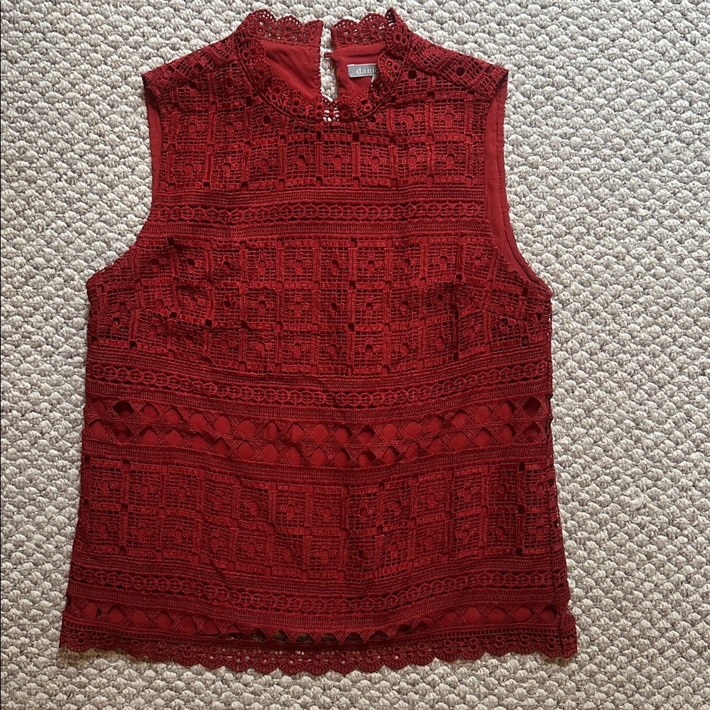 Danielrainn Vibrant Dark Red Lace Top